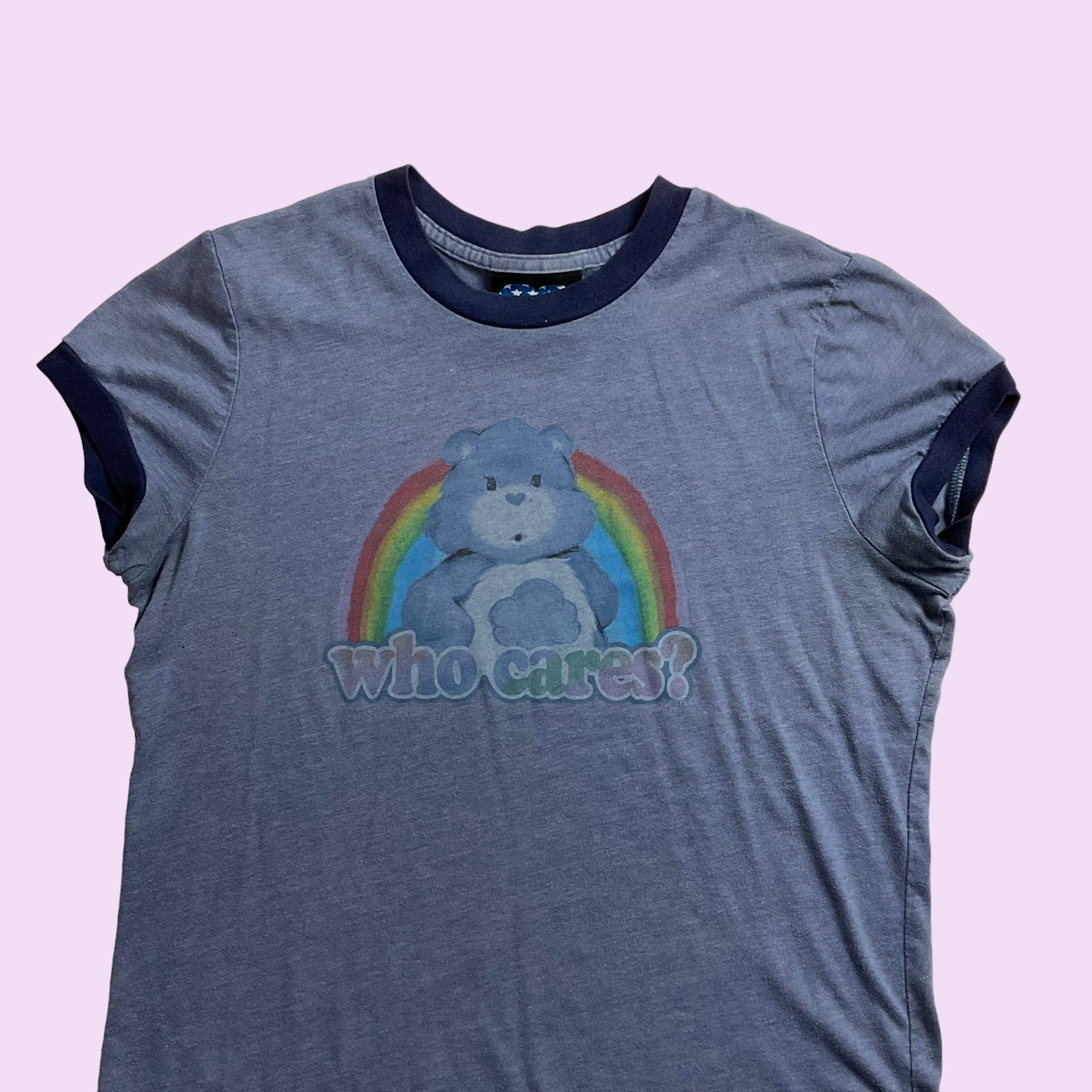 Vintage Y2K Graphic “Who Cares” Junk Food Care Bear Ringer Top