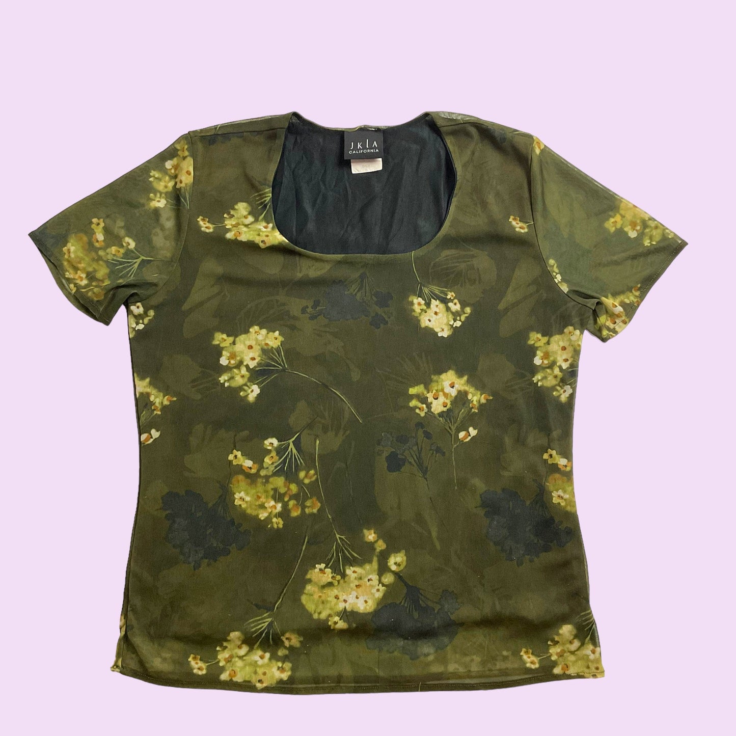 Vintage 90s Flower Print Mesh Top