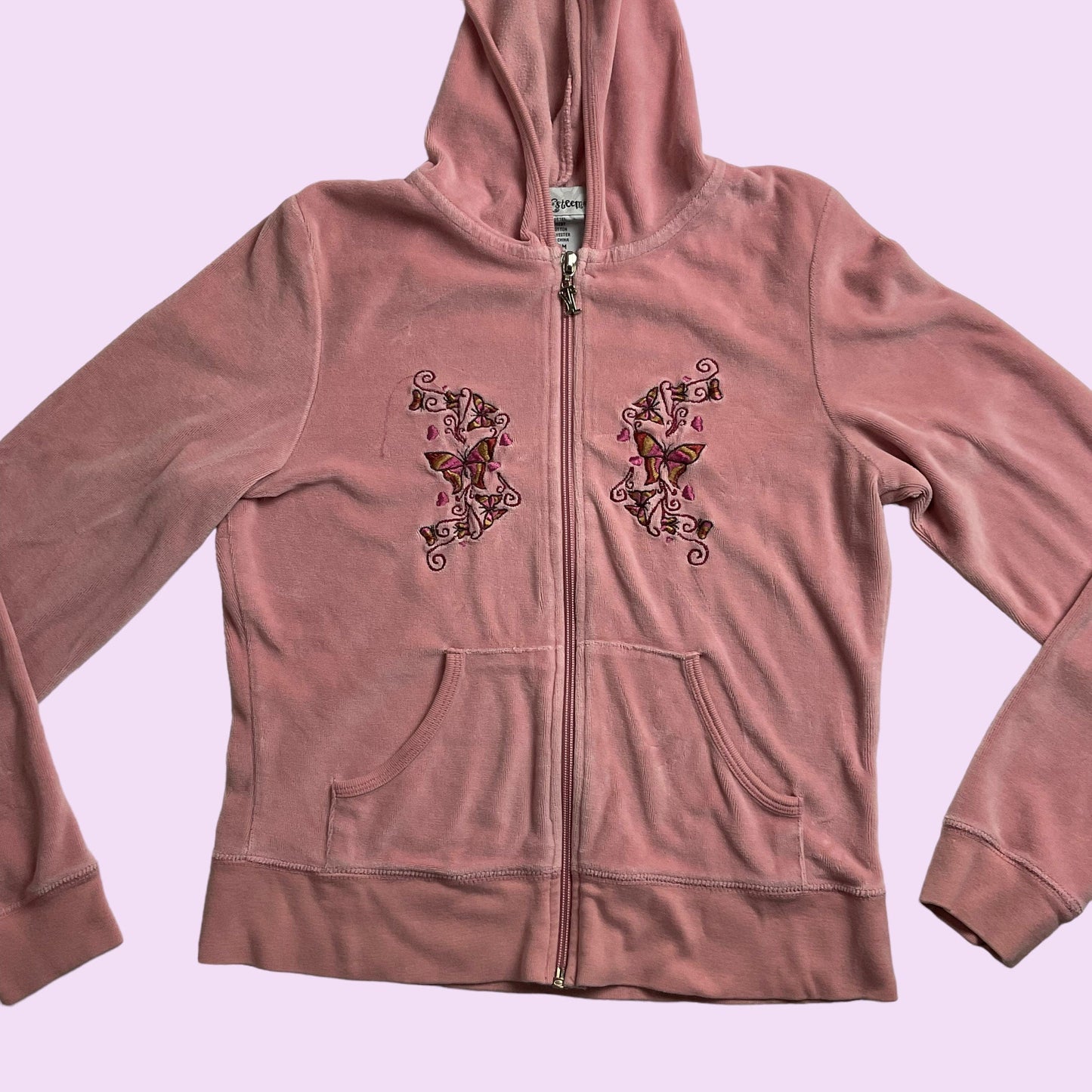 Vintage Y2K Butterfly Embroidery Velour Zip Up Jacket