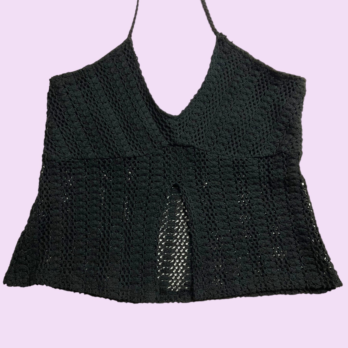 Vintage 90s Crochet Split Hem Halter Top