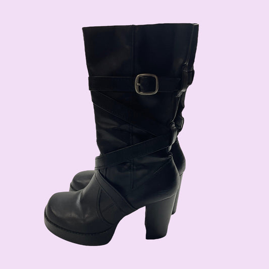 90s Sketchers Shoes Buckle Black Platform Boots