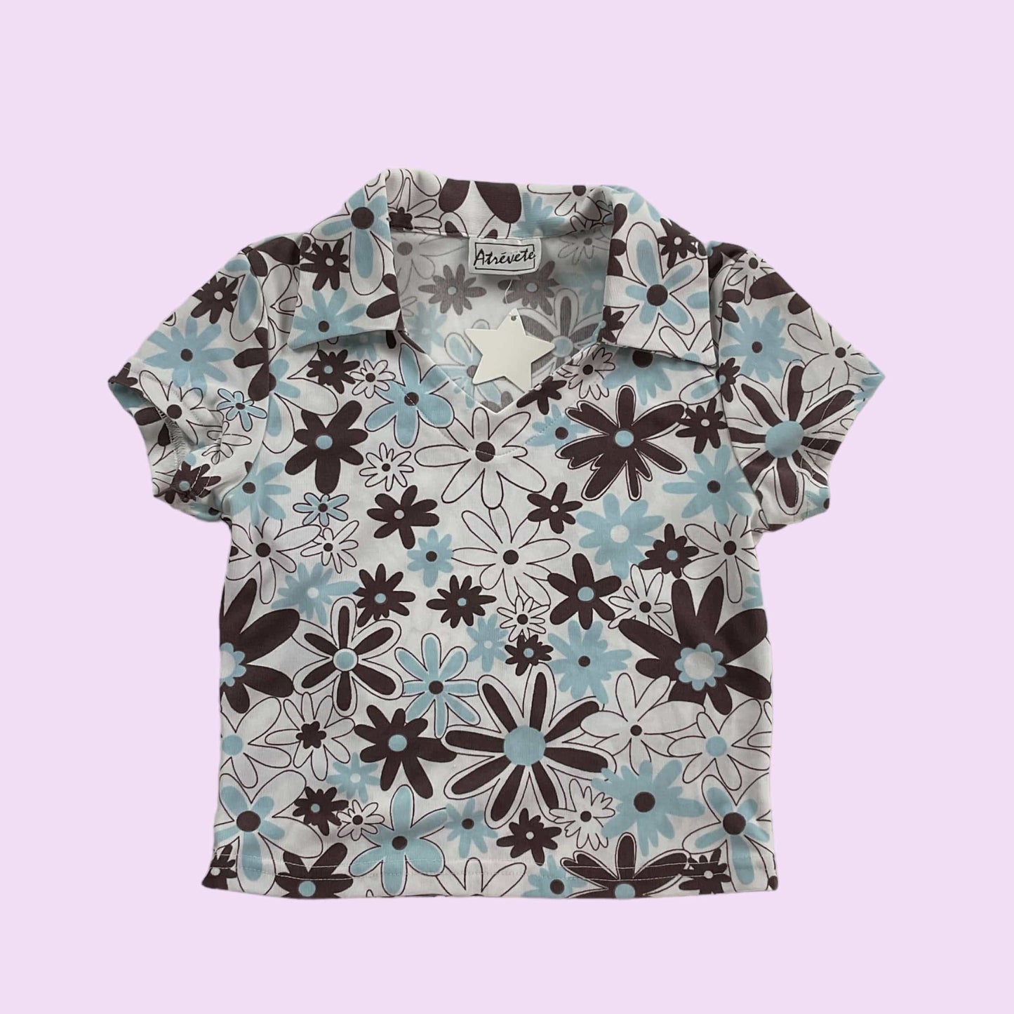 90s Flower Print Collared Top