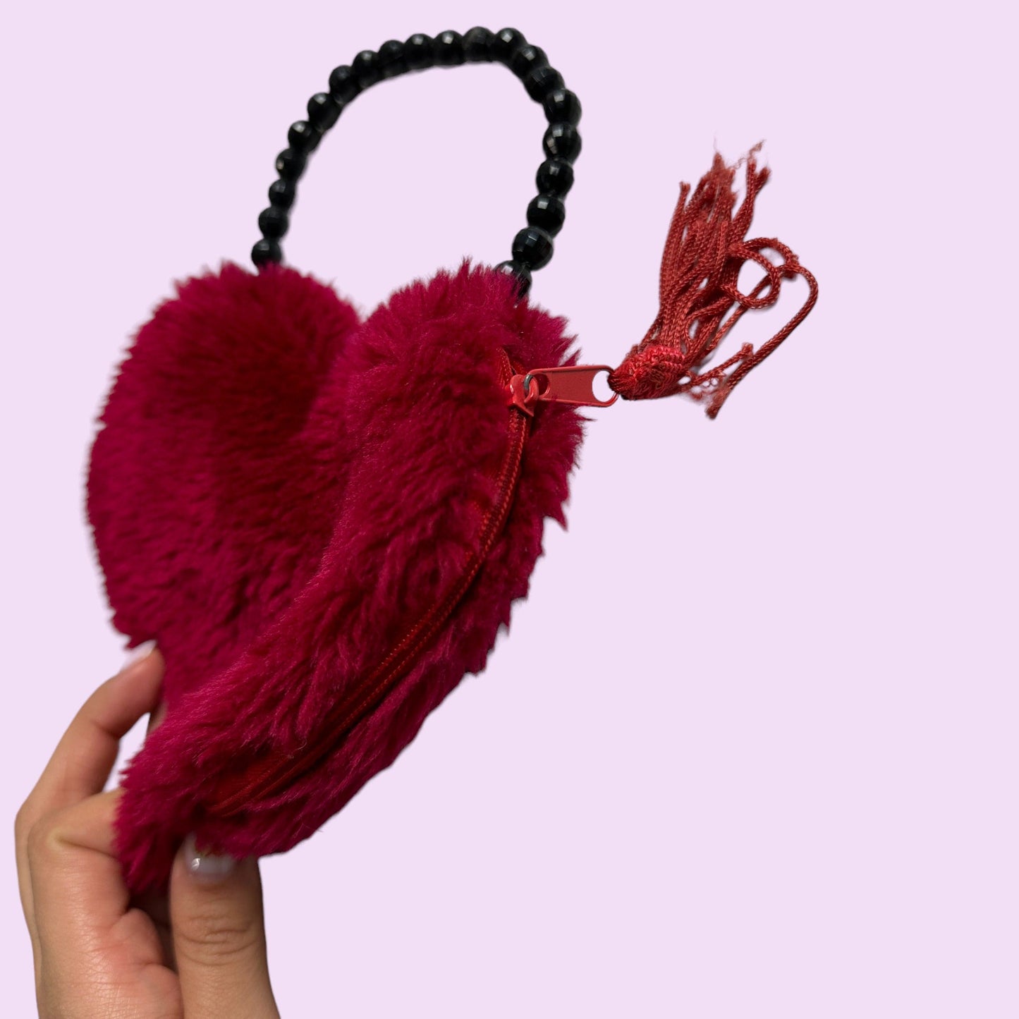 Vintage 90s Fluffy Beaded Heart Mini Purse