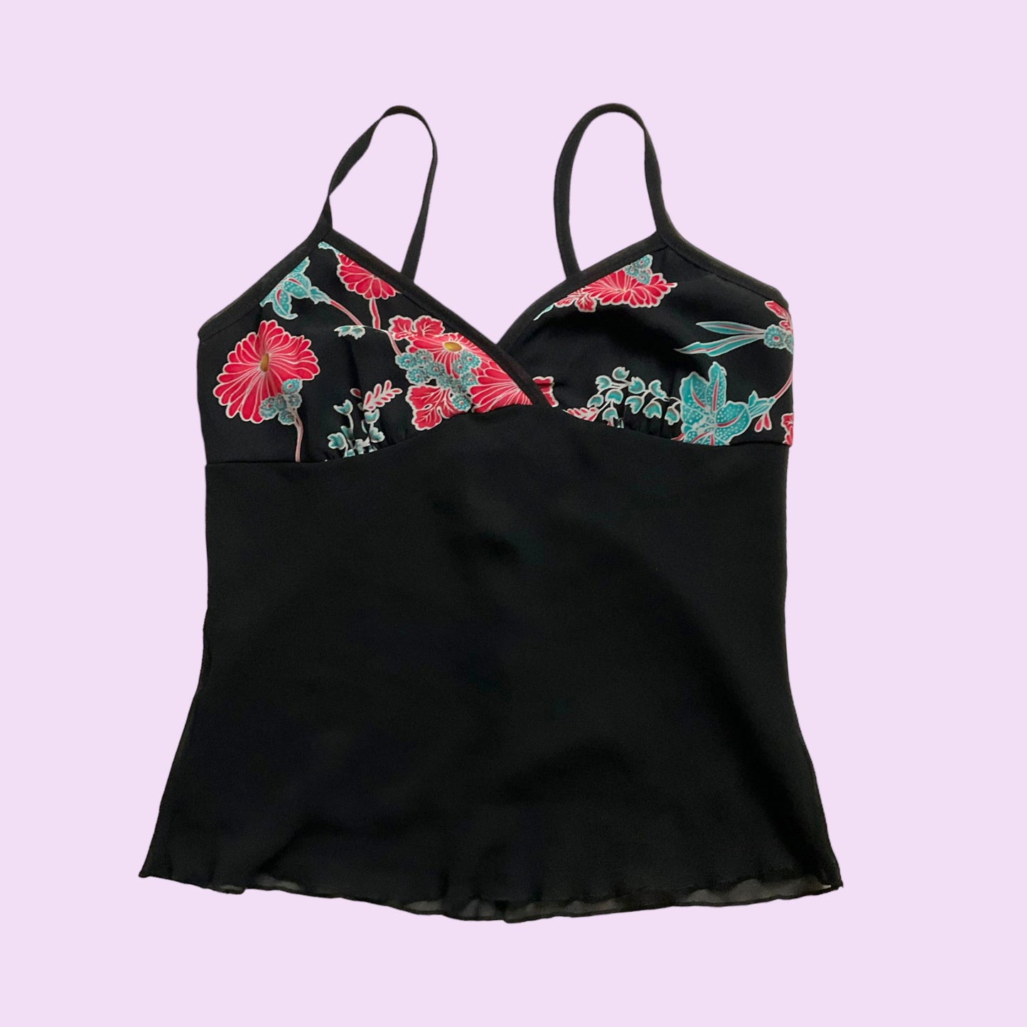 Vintage 90s Mesh Flower Print Cami Top