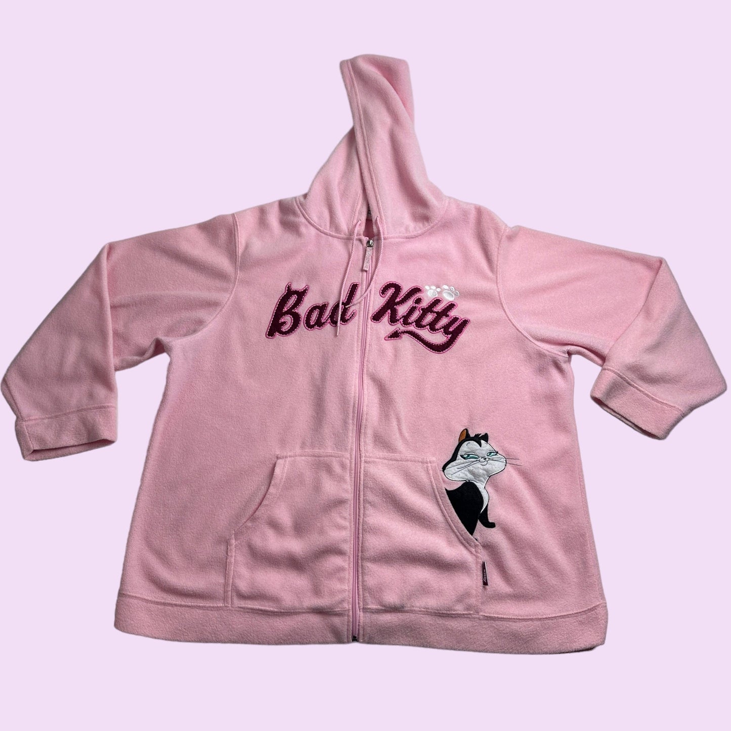 Y2K Plush Graphic “Bad Kitty” Looney Tunes Zip Up Jacket