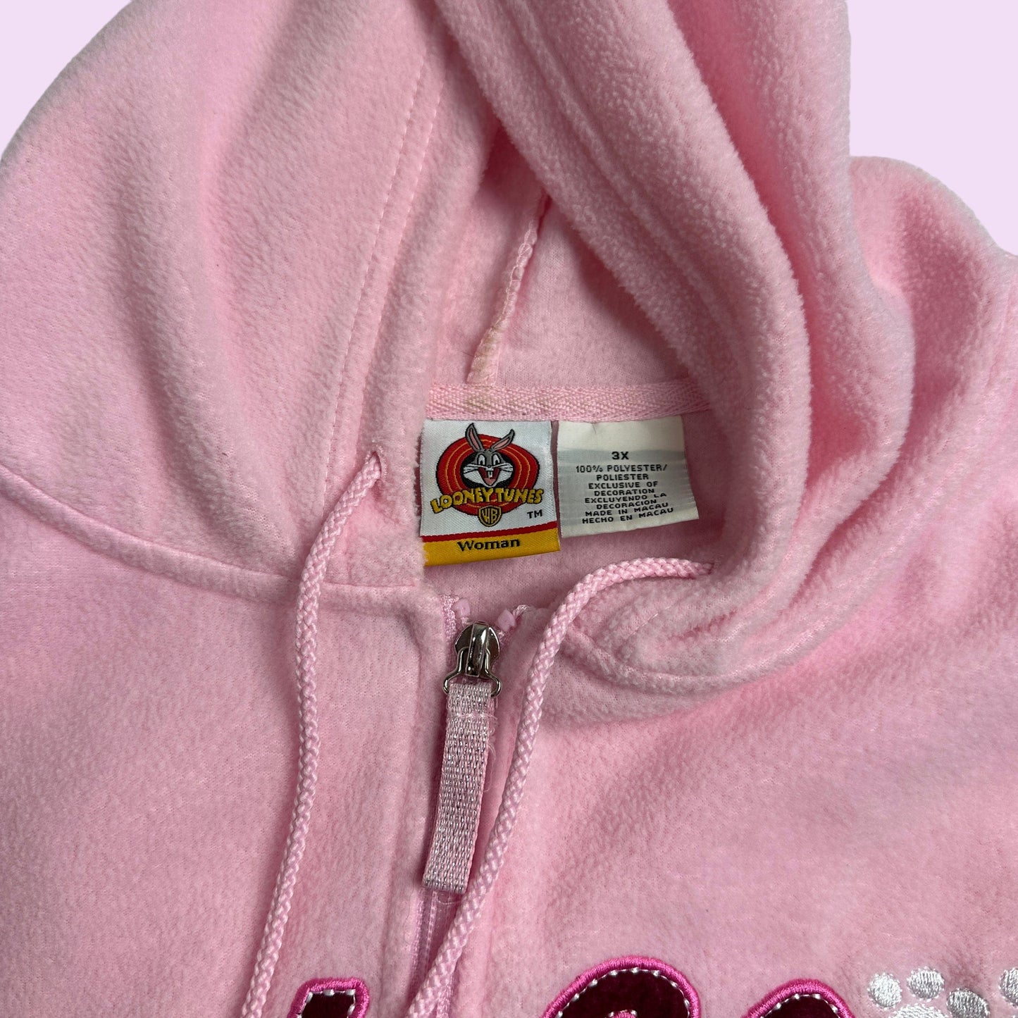 Y2K Plush Graphic “Bad Kitty” Looney Tunes Zip Up Jacket