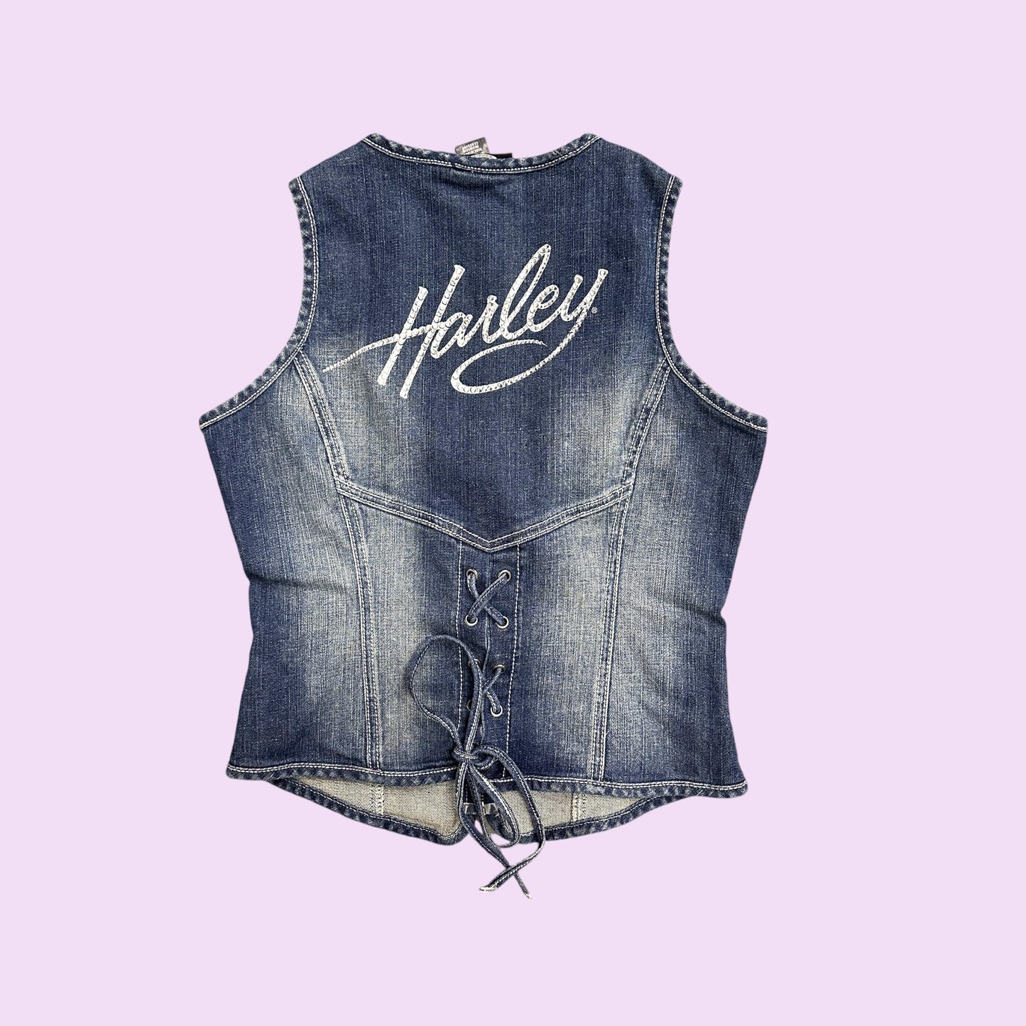 Vintage Y2K Harley Davidson Denim Bedazzled Vest