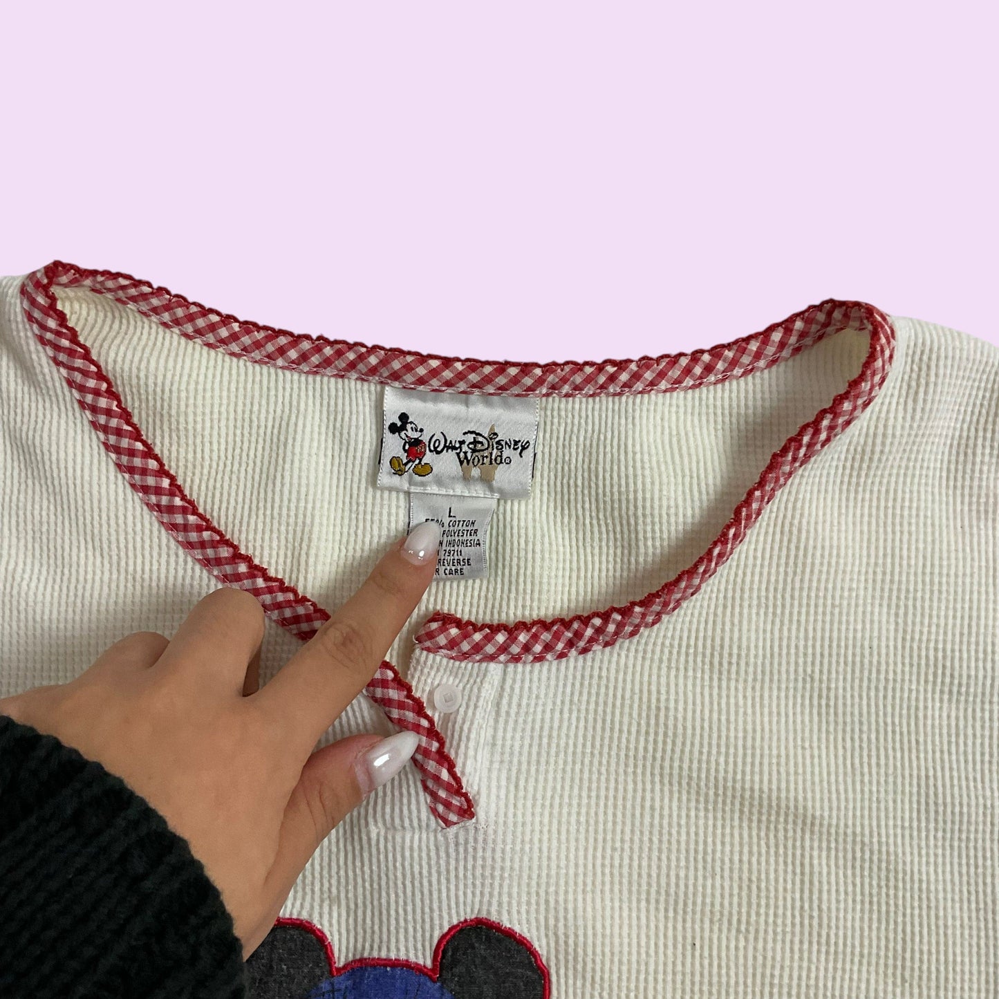 Vintage 90s Minnie Mouse Waffle Knit Long Sleeve