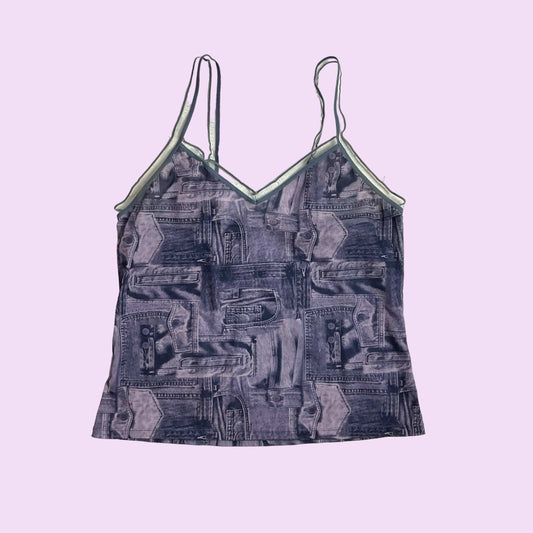 Vintage Y2K Graphic Mesh Cami Top