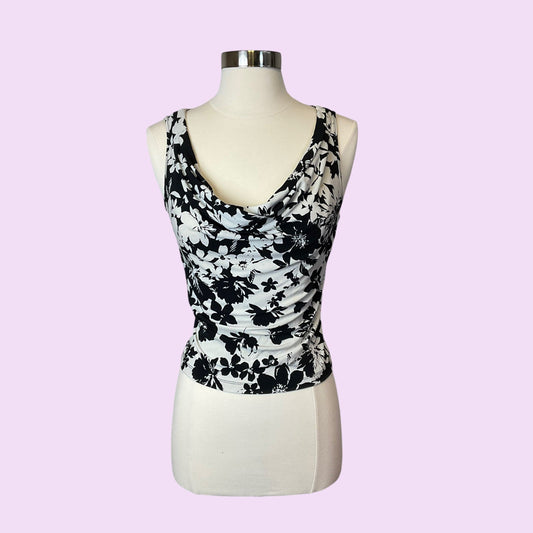 Vintage Y2K Floral Print Cowl Neck Top