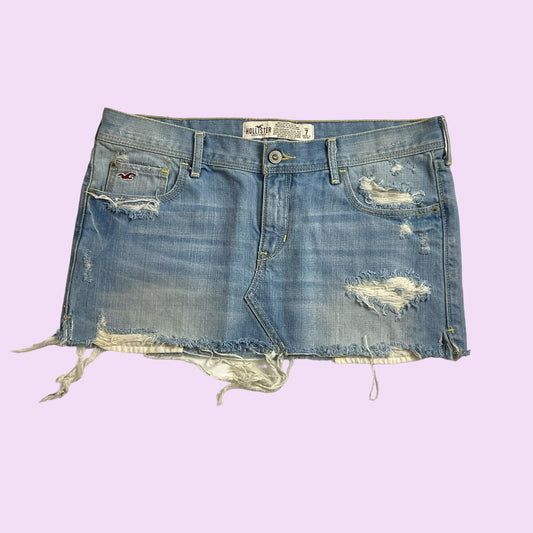 Y2K Light Distressed Denim Mini Skirt