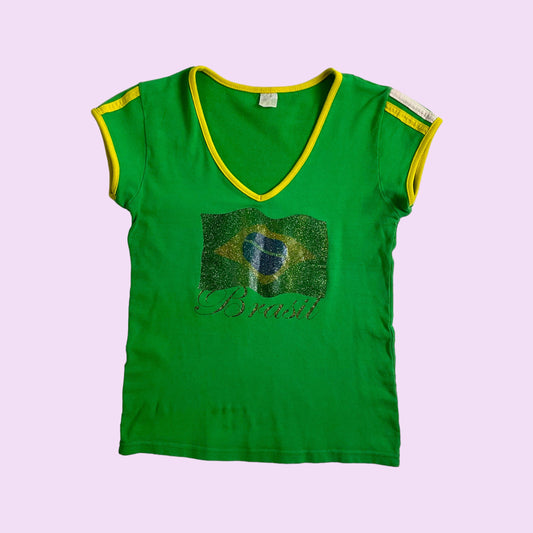 Vintage 80s Graphic “Brazil” V Neck Top