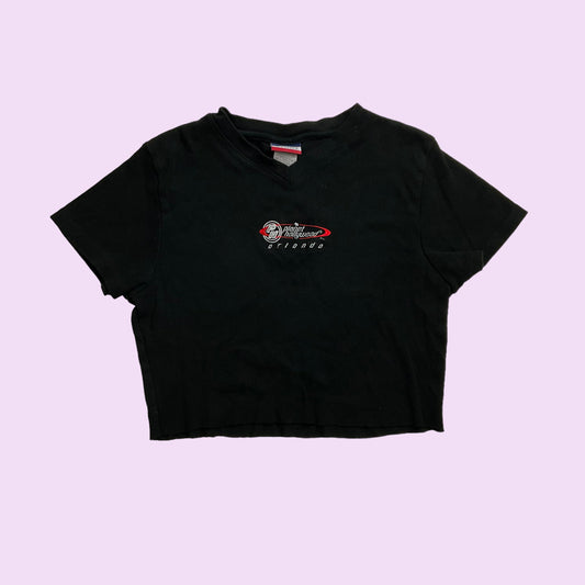 Vintage 90s Embroidered “Planet Hollywood” Cropped Baby Tee