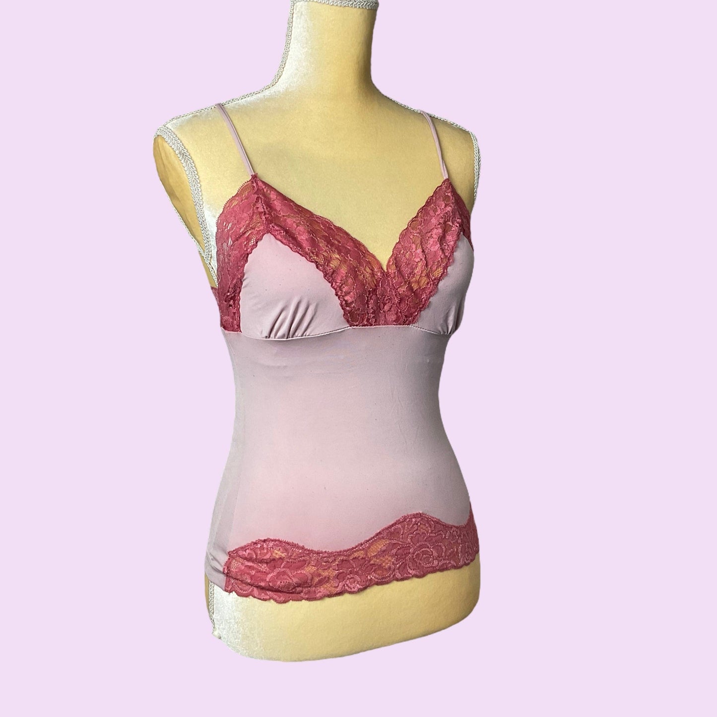 Y2K Lace Trim Pink Cami Top