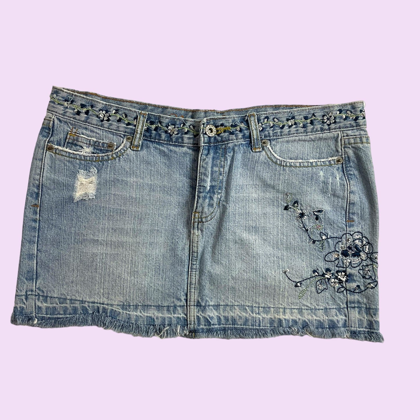 Vintage Y2K Embroidered Denim Mini Skirt