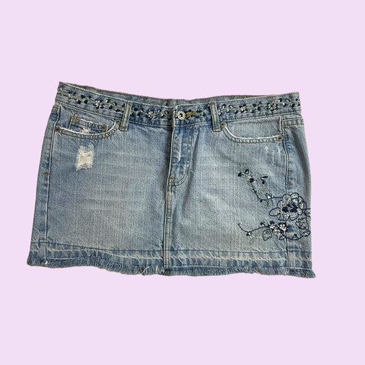 Vintage Y2K Embroidered Denim Mini Skirt