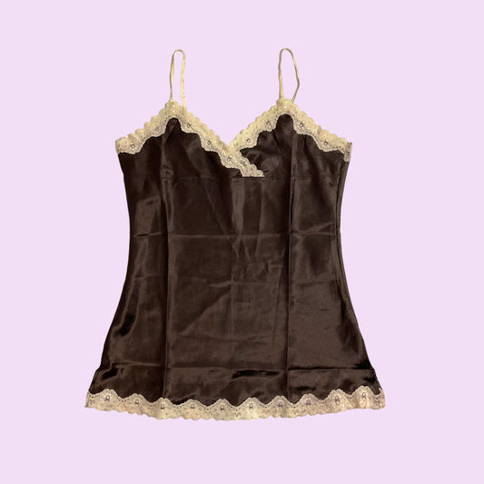 Vintage Y2K Brown Lace Trim Cami Top