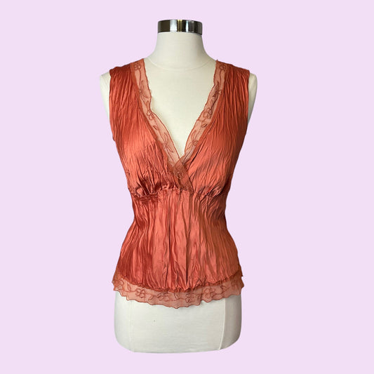 Vintage Y2K Satin Lace Trim Top