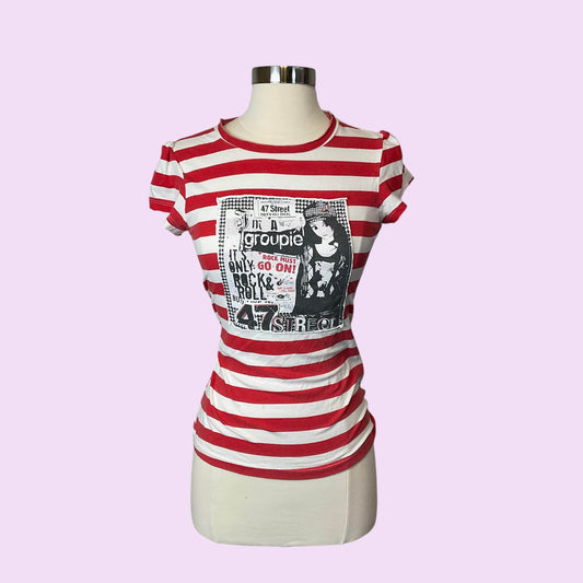 Vintage Y2K Euro Graphic Striped Top