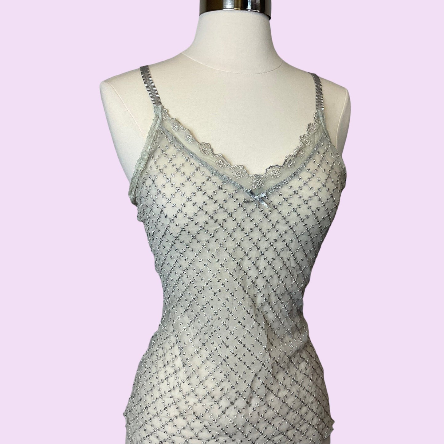 Vintage Y2K Mesh Lace Trim Cami Top