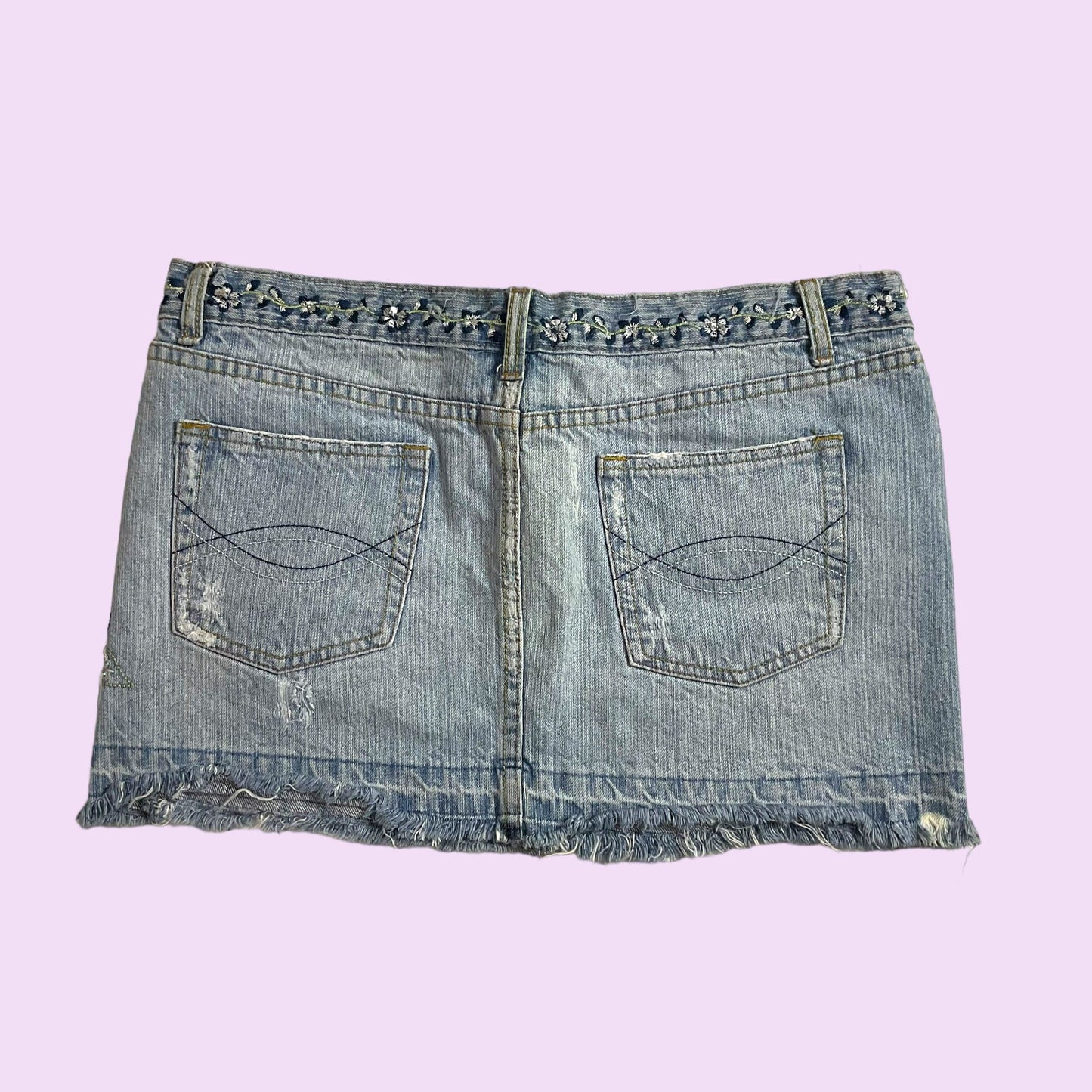 Vintage Y2K Embroidered Denim Mini Skirt