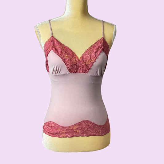 Y2K Lace Trim Pink Cami Top