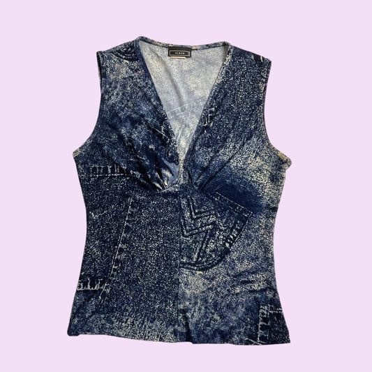 Vintage 90s Vixen Denim Print Top