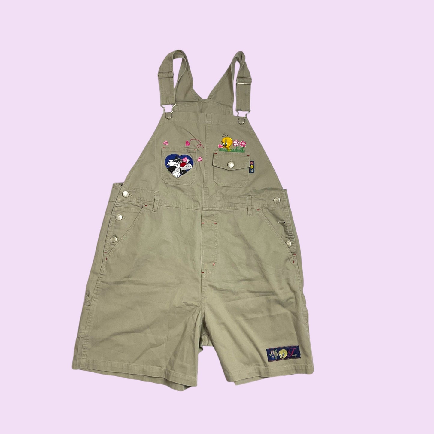 Vintage 90s Looney Tunes Embroidered Short Overalls