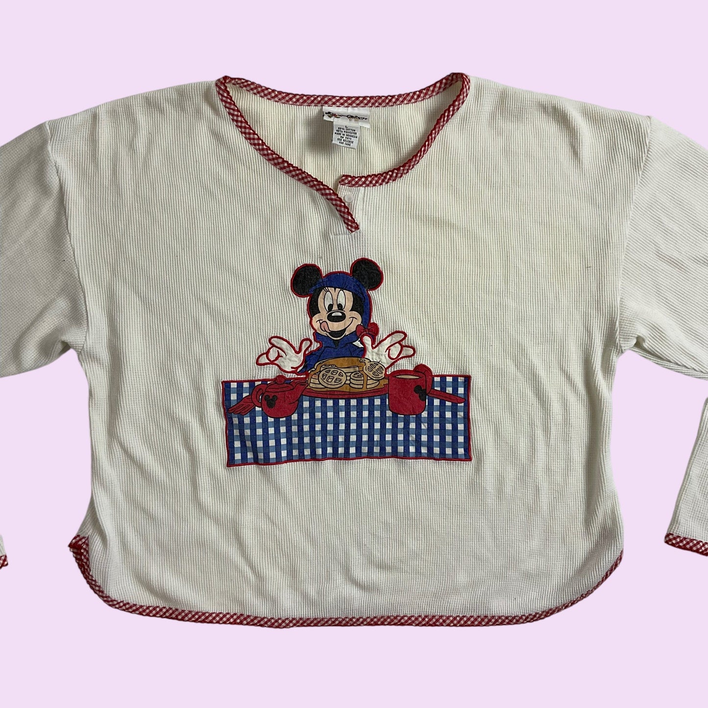 Vintage 90s Minnie Mouse Waffle Knit Long Sleeve