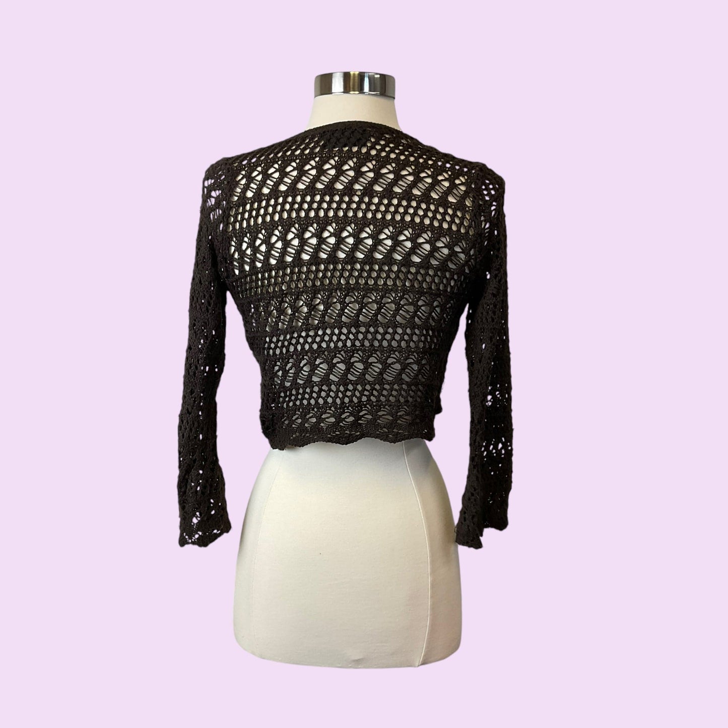 Y2K Chocolate Brown Crochet Wrap Top