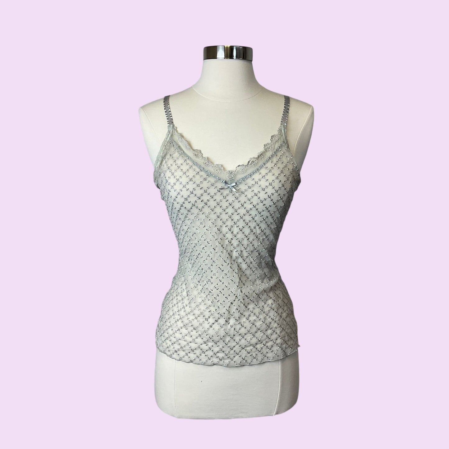 Vintage Y2K Mesh Lace Trim Cami Top