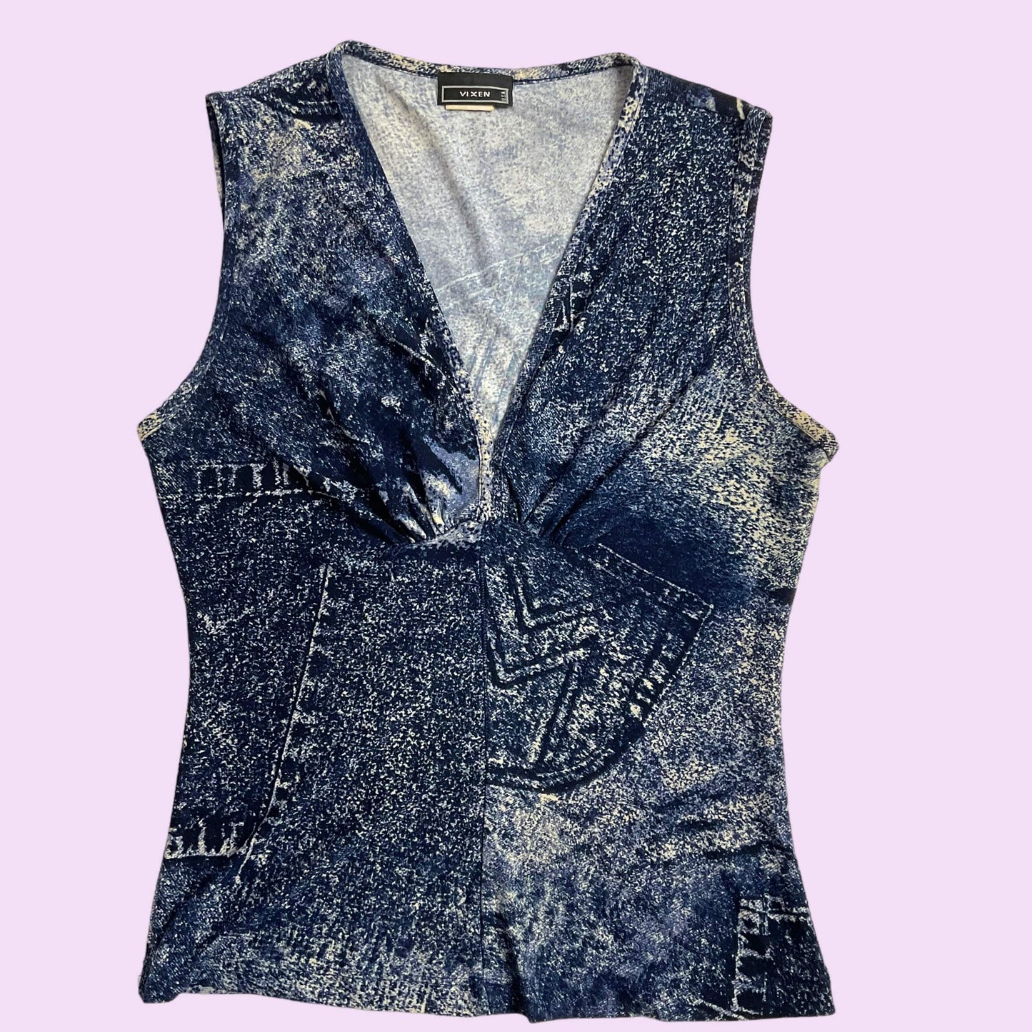 Vintage 90s Vixen Denim Print Top