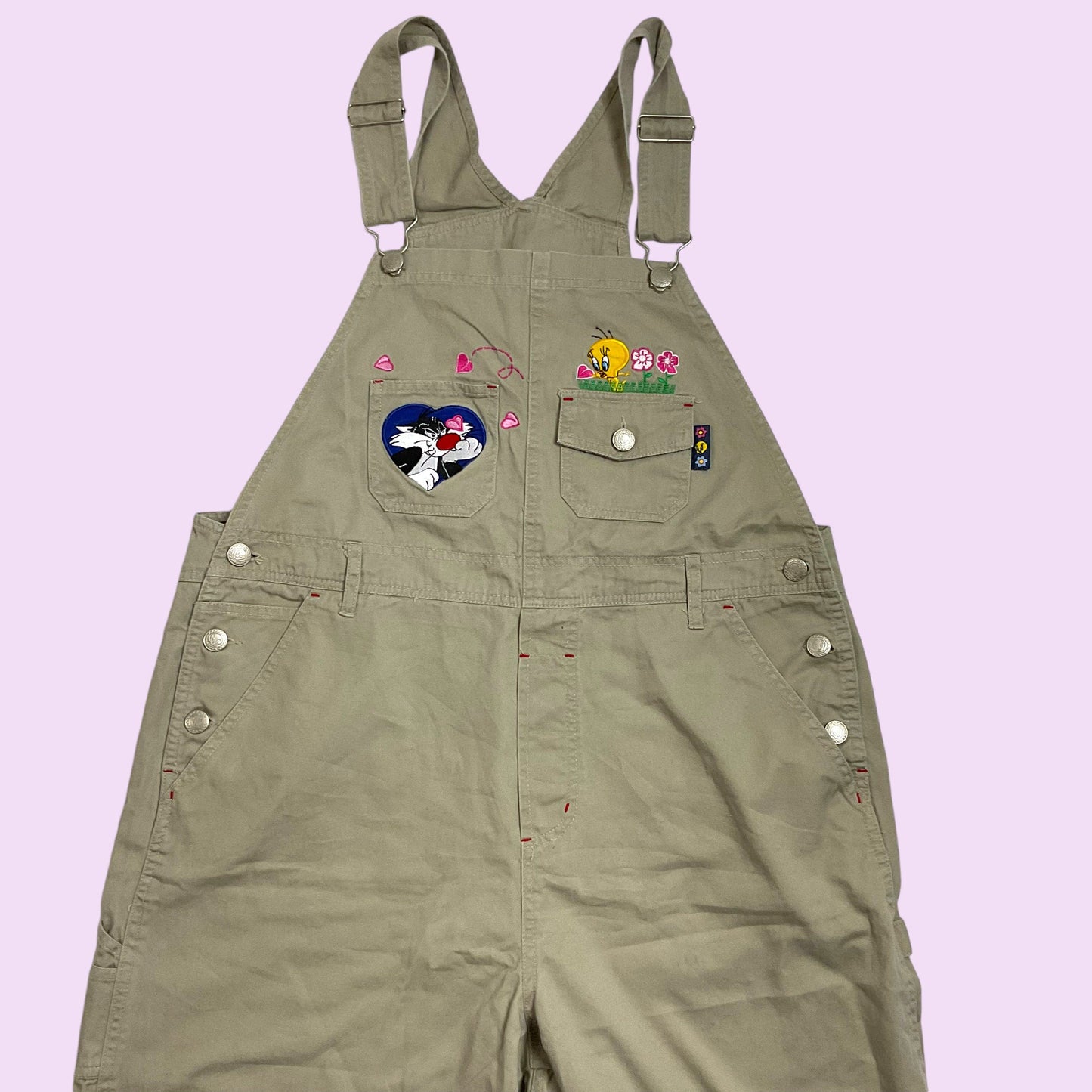 Vintage 90s Looney Tunes Embroidered Short Overalls