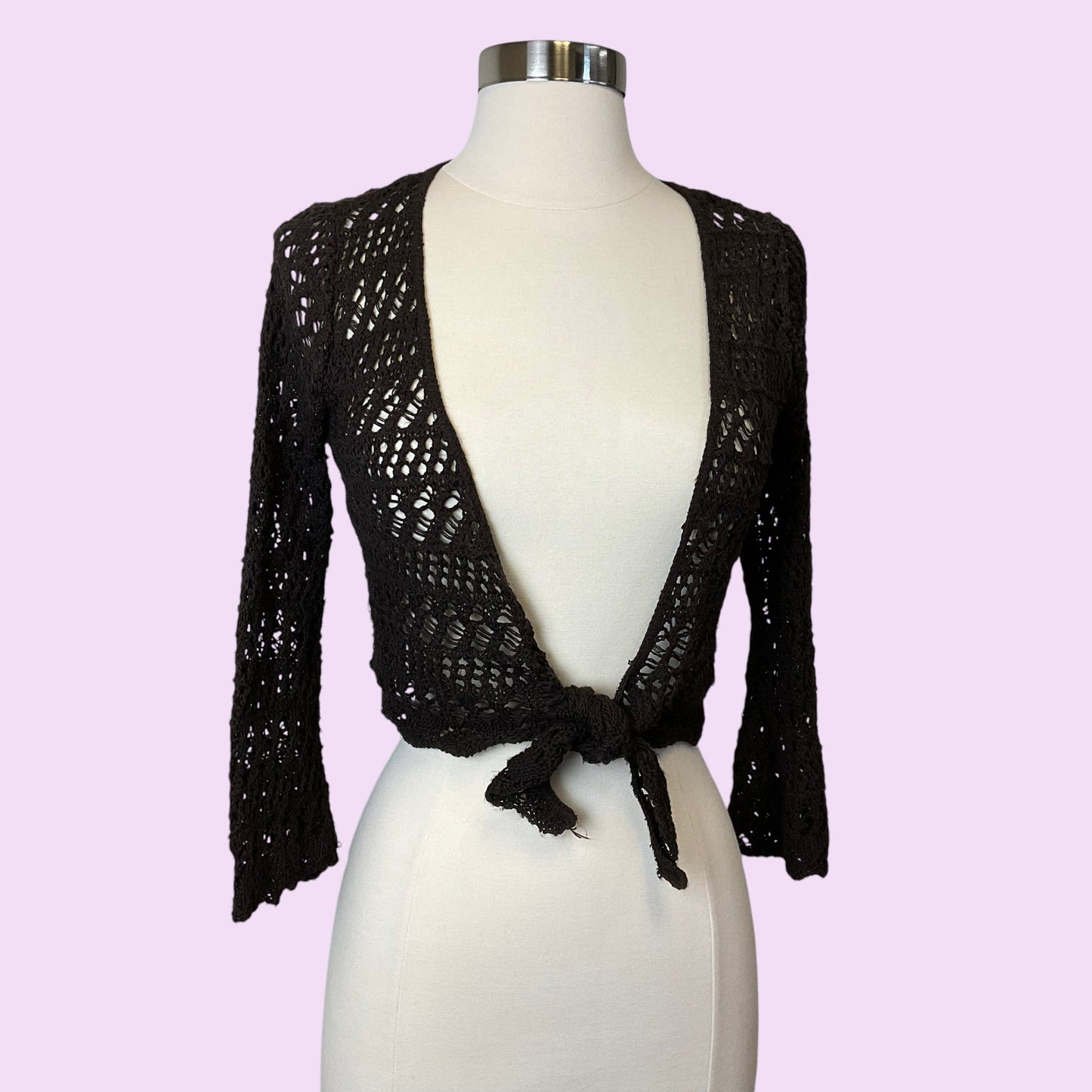 Y2K Chocolate Brown Crochet Wrap Top