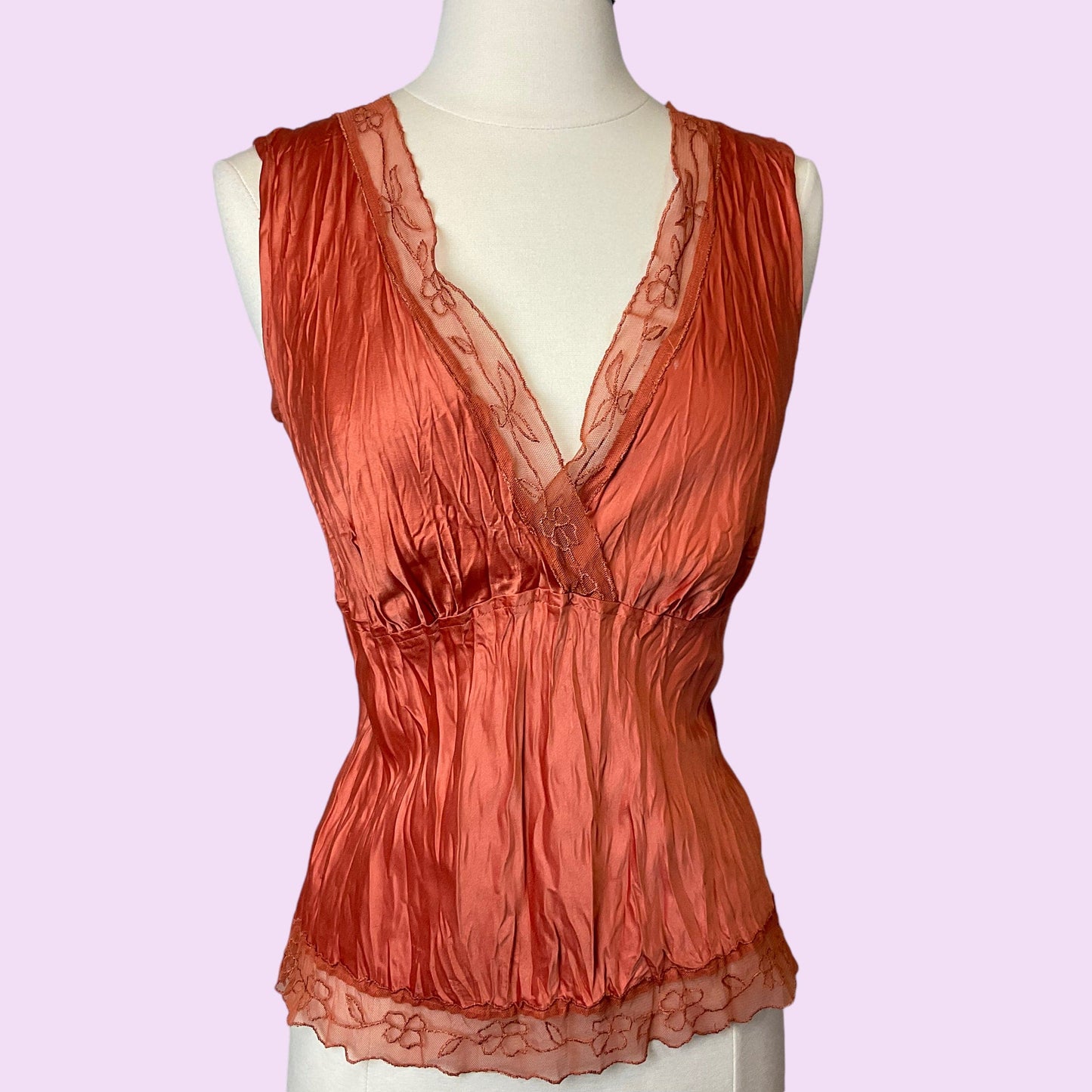 Vintage Y2K Satin Lace Trim Top