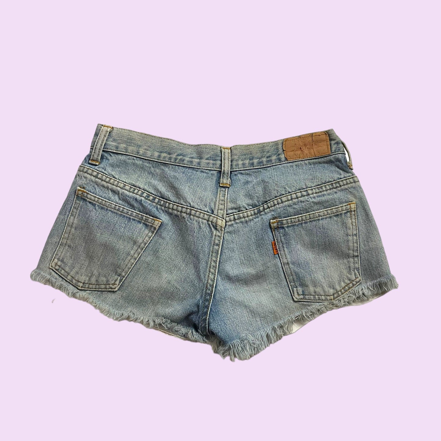 Vintage 90s Denim Orange Tab Levi’s Distressed Mini Shorts